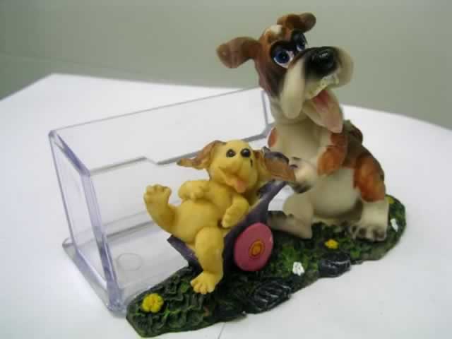 Puppy & Handcart Cuite Desktop Card Holder